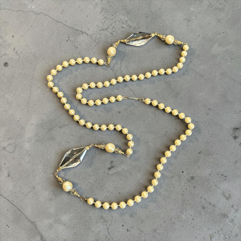 Faux‎ Pearl 42" Necklace Cream Crystal Accent Opera Length Glamour Statement